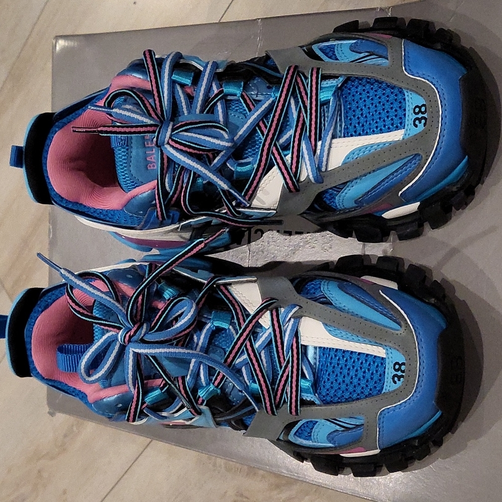 Balenciaga Blue Pink Multi-Accent Chunky Lace-Up Sneakers